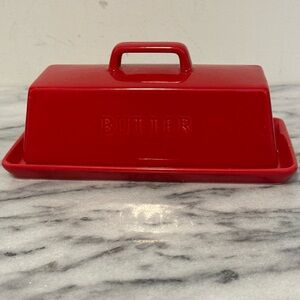 Vibrant Red Butter Dish with Lid new no box